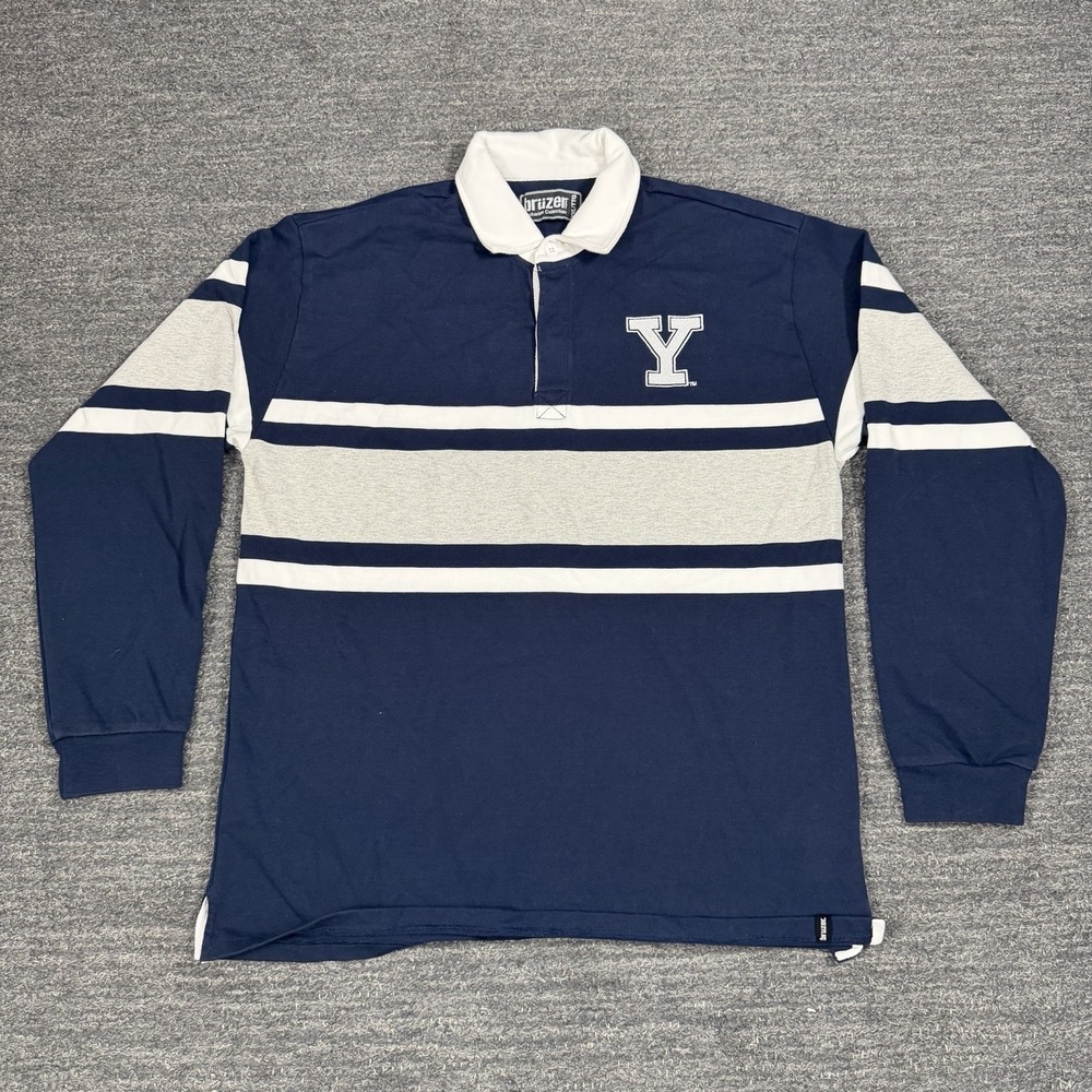 Bruzer Yale University Rugby Shirt Men  XXL Blue White Stripe Preppy Barbarian